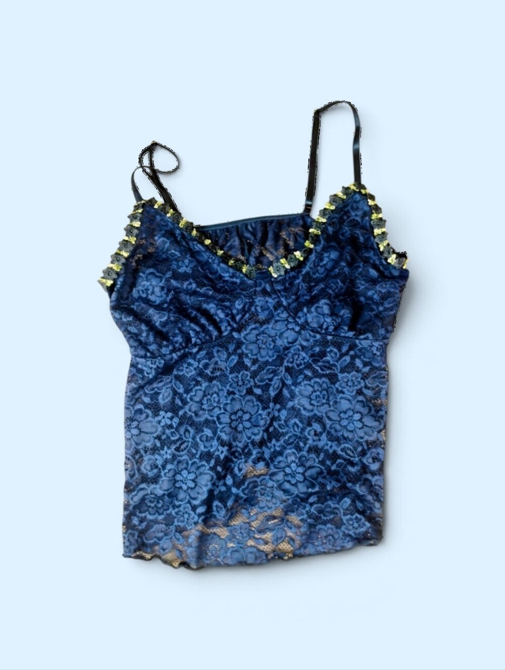 • IMEXN Romantic Coquette Blue Lace Sweetheart Camisole Top